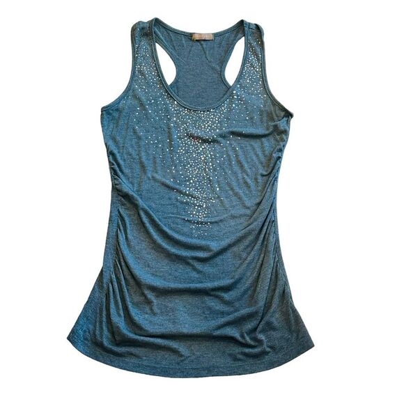 10/$25🦋 Forever 21 Gray Glitter Ruched Racerback Tank - Size Large - Picture 6 of 10